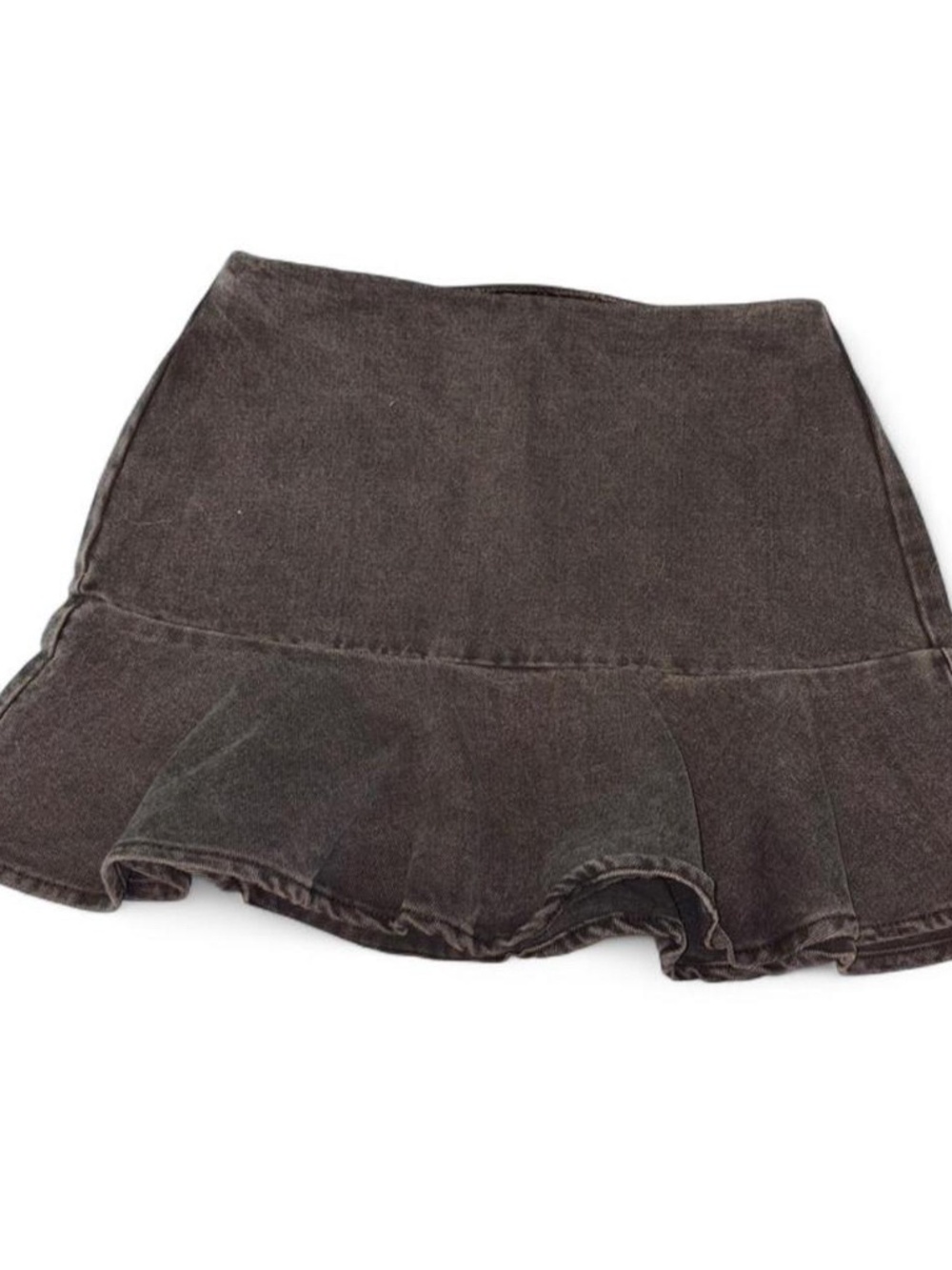 Black Denim Ruffle-Hem Mini Skirt